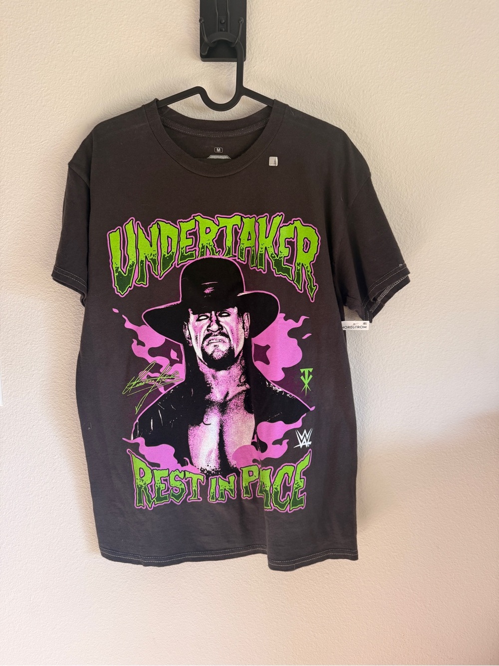 Nordstrom Black Graphic Tee with Neon Green & Pink Wrestling Print